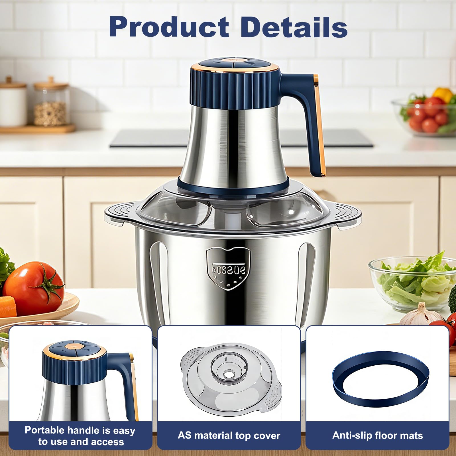 Picadora eléctrica de cocina de 500 W, tazón de acero inoxidable de 5 litros, picadora multipicadora eléctrica de 5 velocidades, procesador de alimentos, picadora de carne para carne, cebolla, fruta