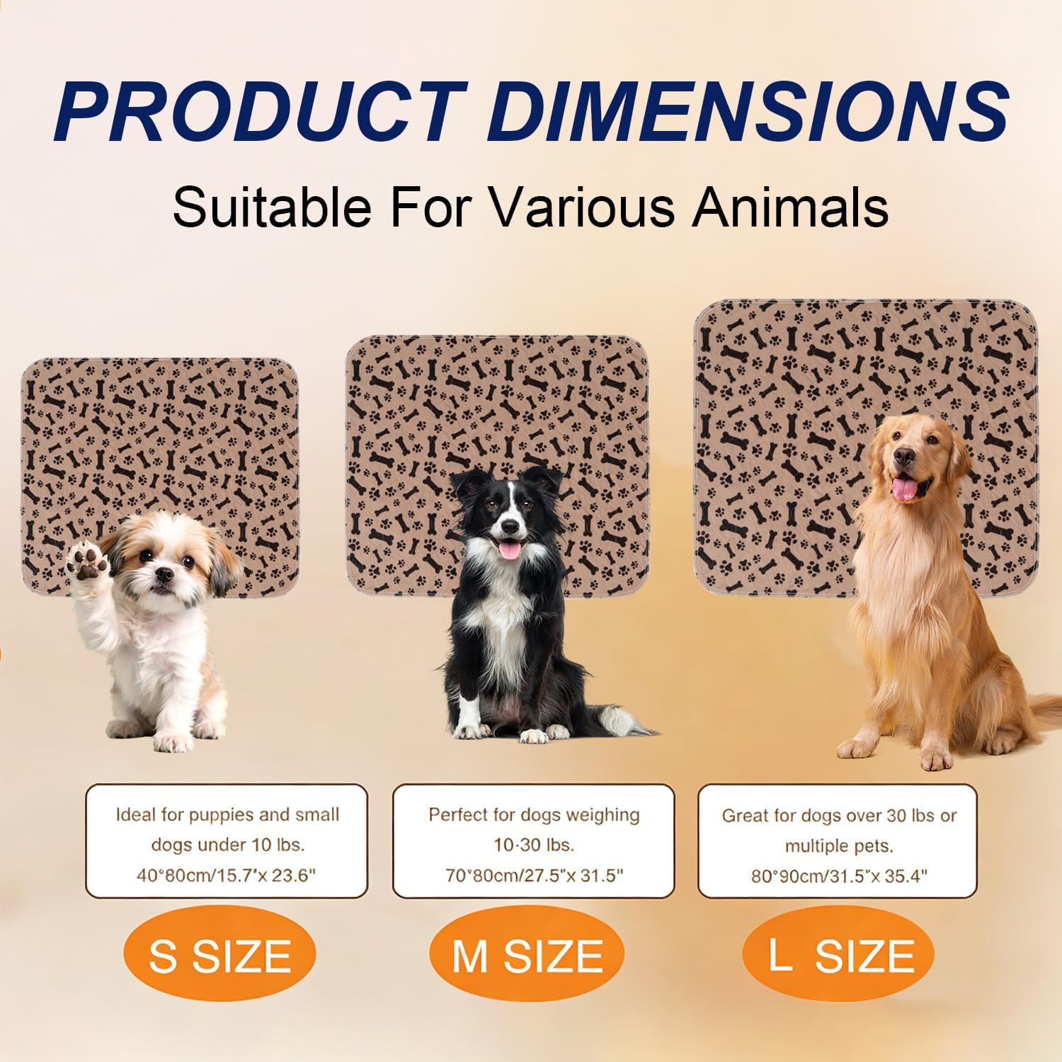 puppy pads with pheromones, washable pee pads for dogs potty training, reusable dog mat with pet hair removal gloves for playpen, crate, whelping box (brown,m) brown m:28" x 32"