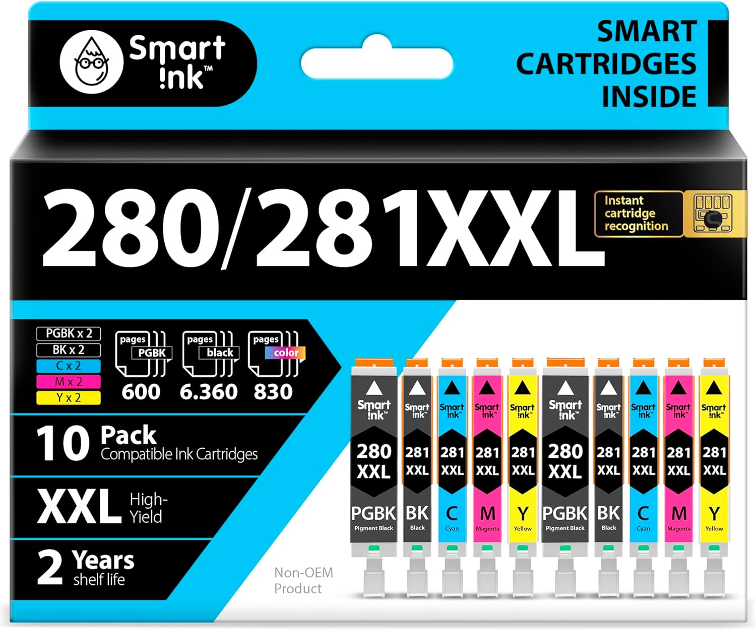 Smart Ink Compatible Ink Cartridge Replacement for Canon 280 281 PGI-280XXL CLI-281XXL (10 Combo Pack) to use with Pixma TR8520 TS9120 TS6120 TR8620 TR8620a TS6320 TR7520 TS6220 (PGBK & BK/C/M/Y)