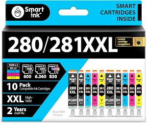 Smart Ink Compatible Ink Cartridge Replacement for Canon 280 281 PGI-280XXL CLI-281XXL (10 Combo Pack) to use with Pixma TR8520 TS9120 TS6120 TR8620 TR8620a TS6320 TR7520 TS6220 (PGBK & BK/C/M/Y)