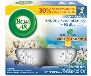 Difusor Elétrico Bom Ar Lírio Branco e Algodão Refil Líquido 2x16ml
