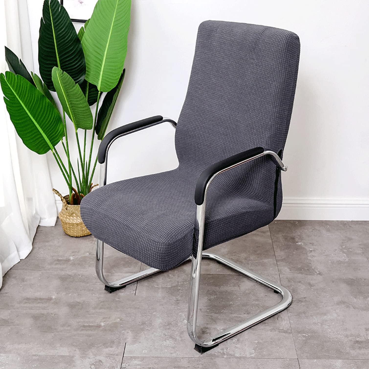 YOPOIY Waterproof Office Chair Cover, Removable Boss Chair Slipcovers Universal Washable Computer Chair Slipcover High Stretch Chair Protector Cover with Durable Zipper -dark grey-Middle