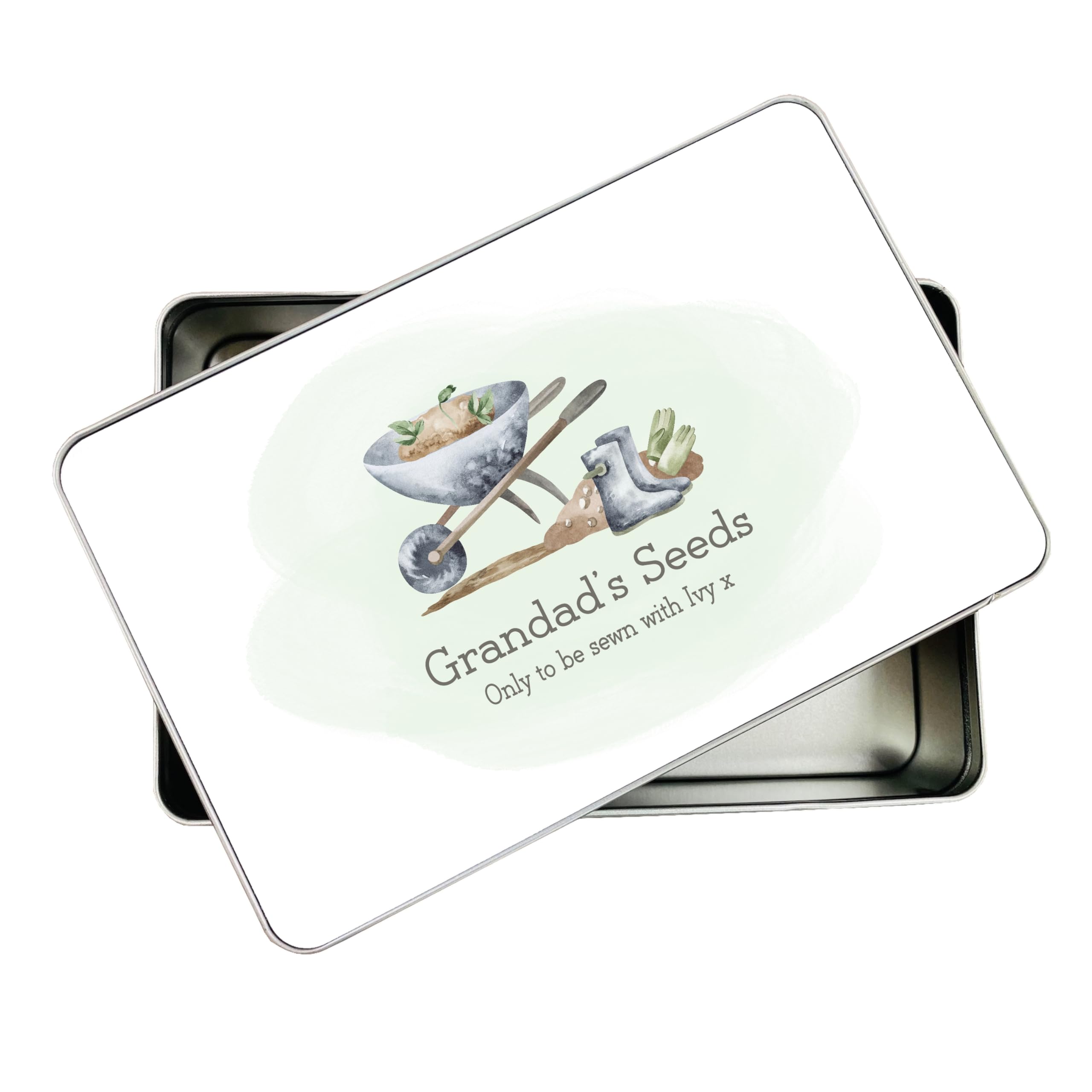 allaboutthebump Personalised Grandad's Seeds Gardening Tin | Grandpa| Uncle (19.5cm x 12.5cm x 5.5cm) [Ideal Christmas, Fathers Day or Birthday Gift Present]