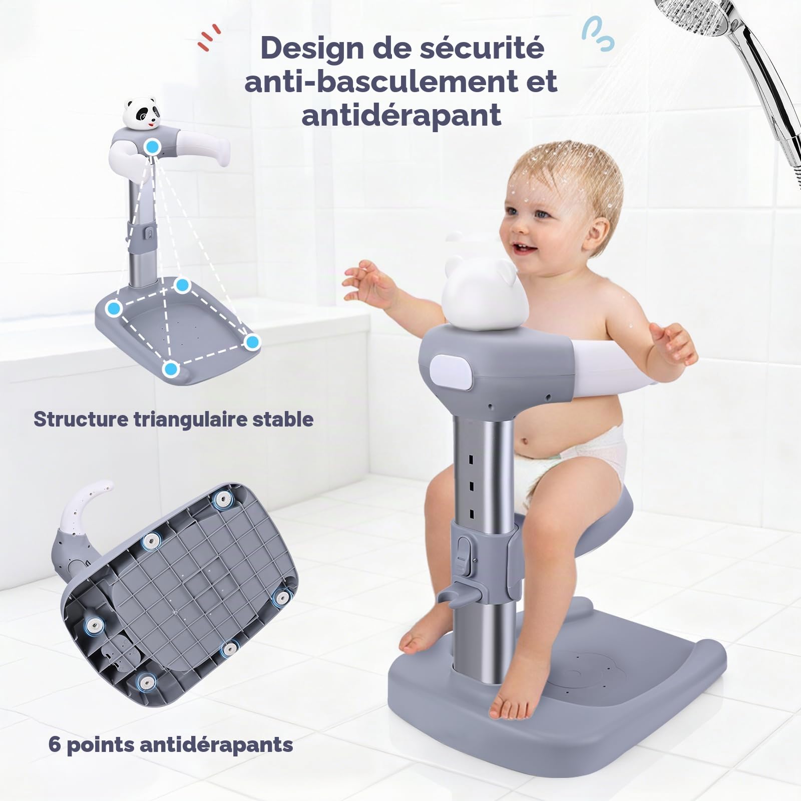 Bebe Debout Support de Bain Bébé Base Antidérapante Anti-pincement Tour Baignoire Réglable