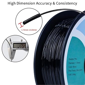 ZIRO TPU Filament 1.75mm, 0.8KG/1.8lbs Spool, Fit Most FDM Printers, Black | Fit for Most FDM 3D Printer, 1.75mm 0.8KG Spool, Dimensional Accuracy +/-0.03mm, Colorful Tpu Filament