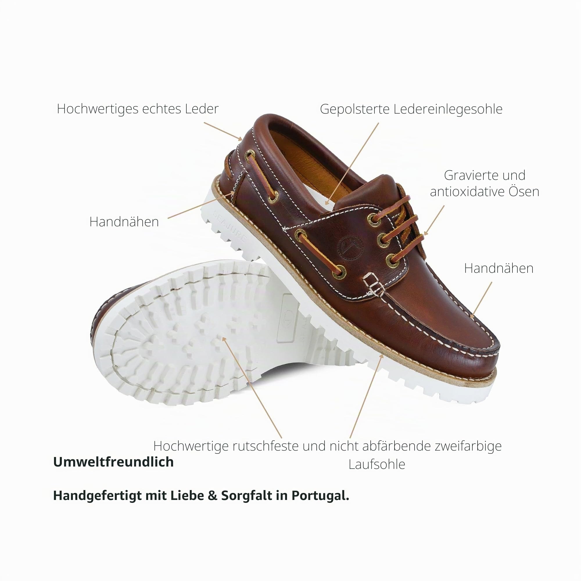 Seajure Damen Bootsschuhe Alankuda Leder Braun und Weiß