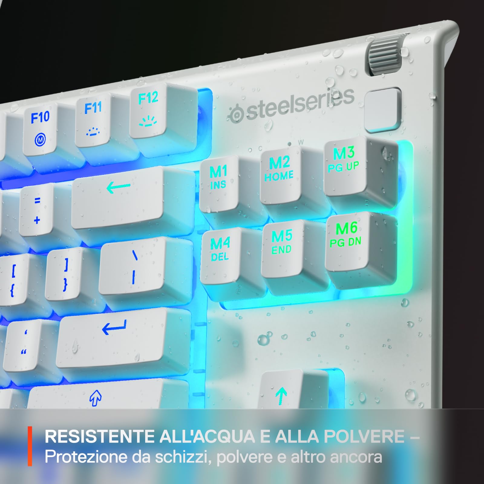SteelSeries Apex 3 TKL - Tastiera Gaming Bianco - Fattore di forma compatto senza tastierino - Illuminazione RGB a 8 zone - Resiste ad acqua e polvere - Switch da gaming super silenziosi - UK QWERTY