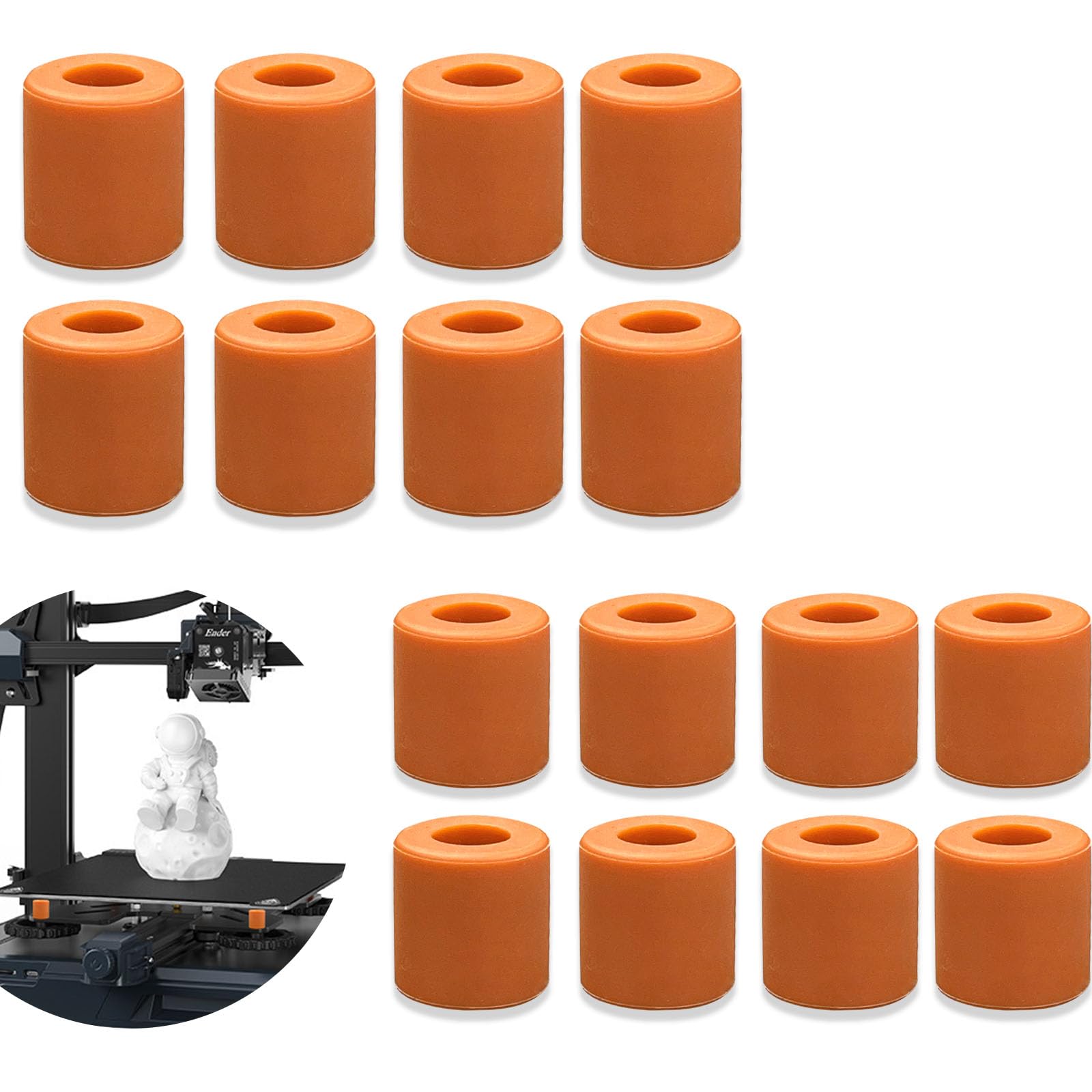 16 Pcs 3D Printer Silicone Solid Bed Leveling Mounts, Heat-Resistant Buffer Silicone Bed Spacers 16 mm and 18 mm, Stable Hot Bed Leveling Column Parts for Most 3D Printer (Orange, 0.62" & 0.7")-image-46
