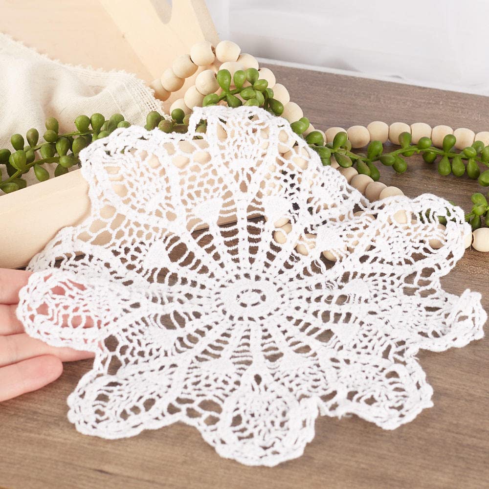 Factory Direct Craft Set of 4 Individual White Round Pineapple Cotton Hand Crocheted Lace Doilies | Size - 10