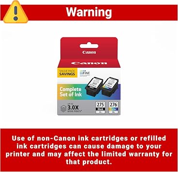 Canon PG-275 XL / CL-276 XL Genuine Ink Value Pack (2 Cartridges), Compatible with TS3520/3522/4722/3720/3722, TR4720