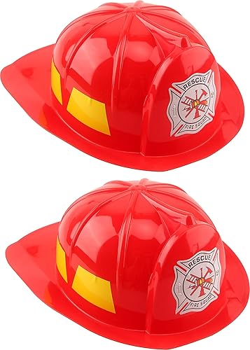 Miniatura 8 de Casco de bombero para niños, sombreros de plástico de bombero para niños y niñas, disfraz de fiesta de Halloween, 2 piezas