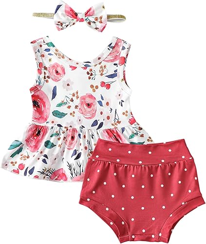 Mioglrie Ropa para bebé niña, camiseta sin mangas floral, conjunto corto para bebé, trajes de verano para bebés, ropa para bebés