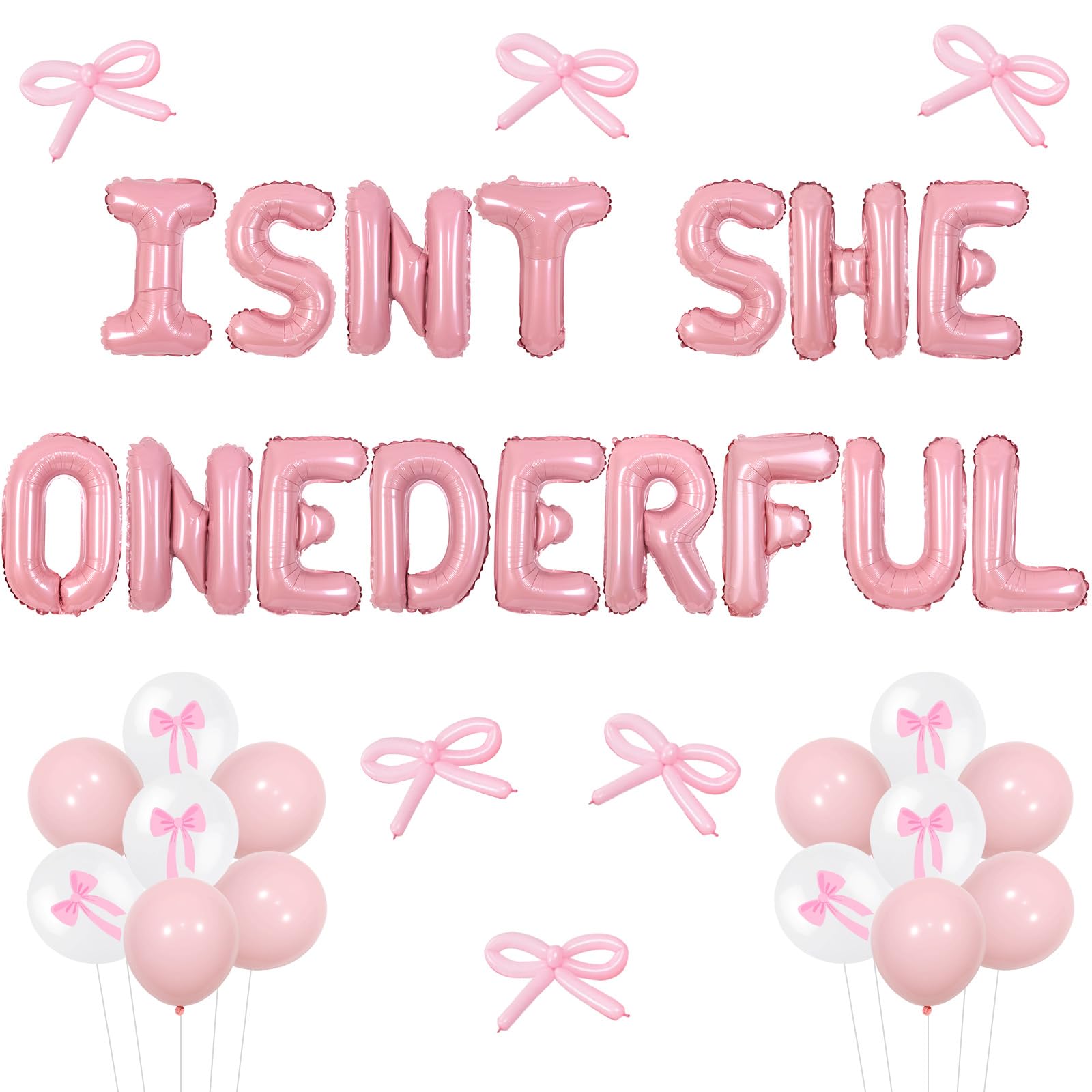 Wonmelody Isn't She Onederful Balloon Banner Birthday Decorations Pink Bow Isn't She Lovely Isn't She Onederful First Birthday Balloons for Bowknot Theme Baby Shower