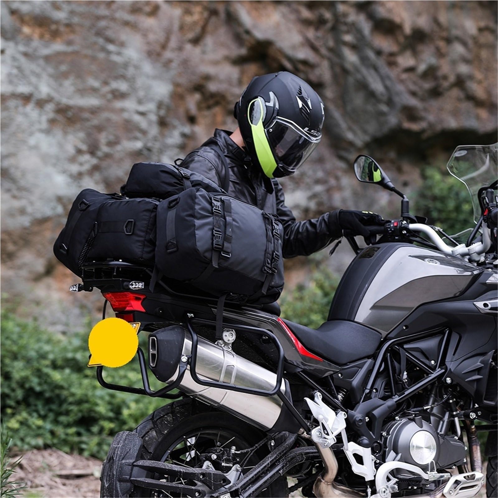 Marsupio Gamba Moto Borsa Posteriore per Moto, Impermeabile, per Motocross, Multifunzione, con Copertura Antipioggia Borsa Moto(30L Black)