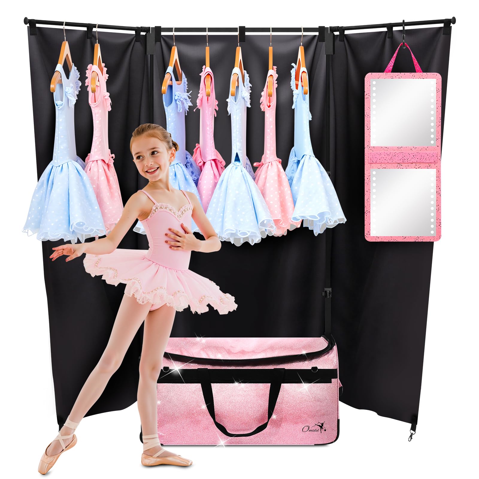 Dance Bag with Garment Rack and Curtain 23 Rolling Dance Competition Duffle Bag with Garment Rack Portable Dance