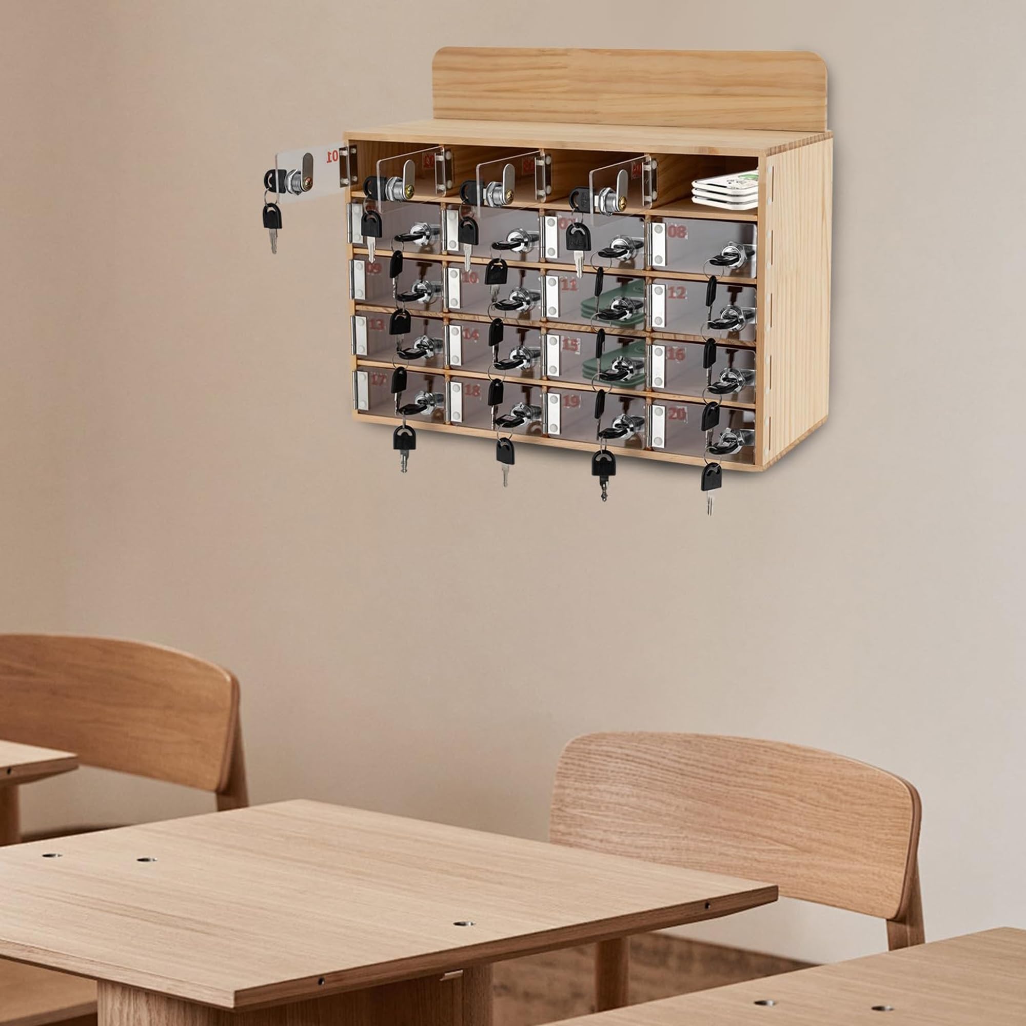Supporto per telefono in legno per classe, 25 slot da parete, supporto per telefono cellulare, supporto per telefono in classe, accessorio da scrivania per insegnanti, soluzione salvaspazio