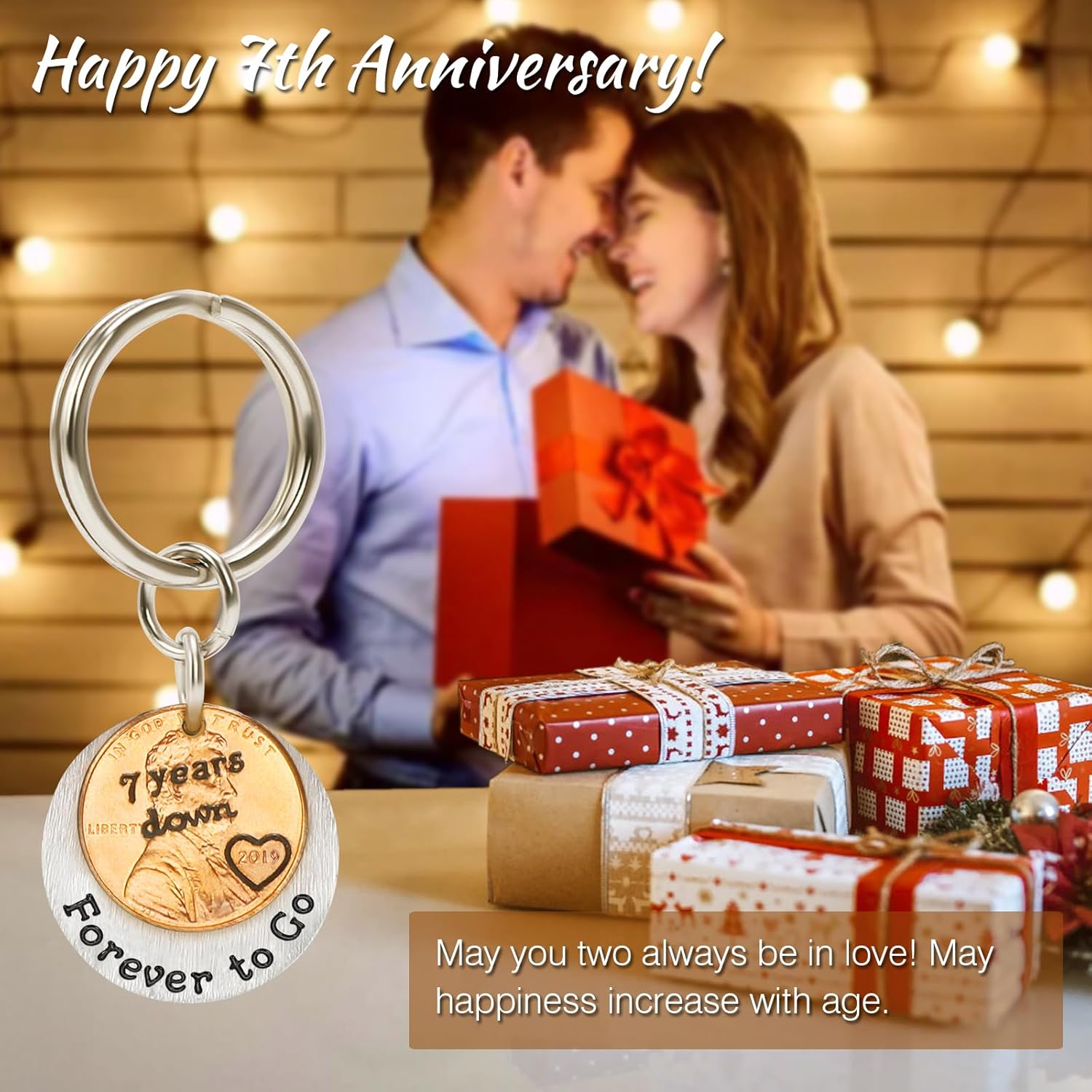 Copper Gifts for 7th Anniversary, 7 Years Anniversary Copper Gift Coin Keychain with a 2019 Penny, 7 Years Down and Forever To Go Keyring, Anniversary Present for Man Woman - Image 6