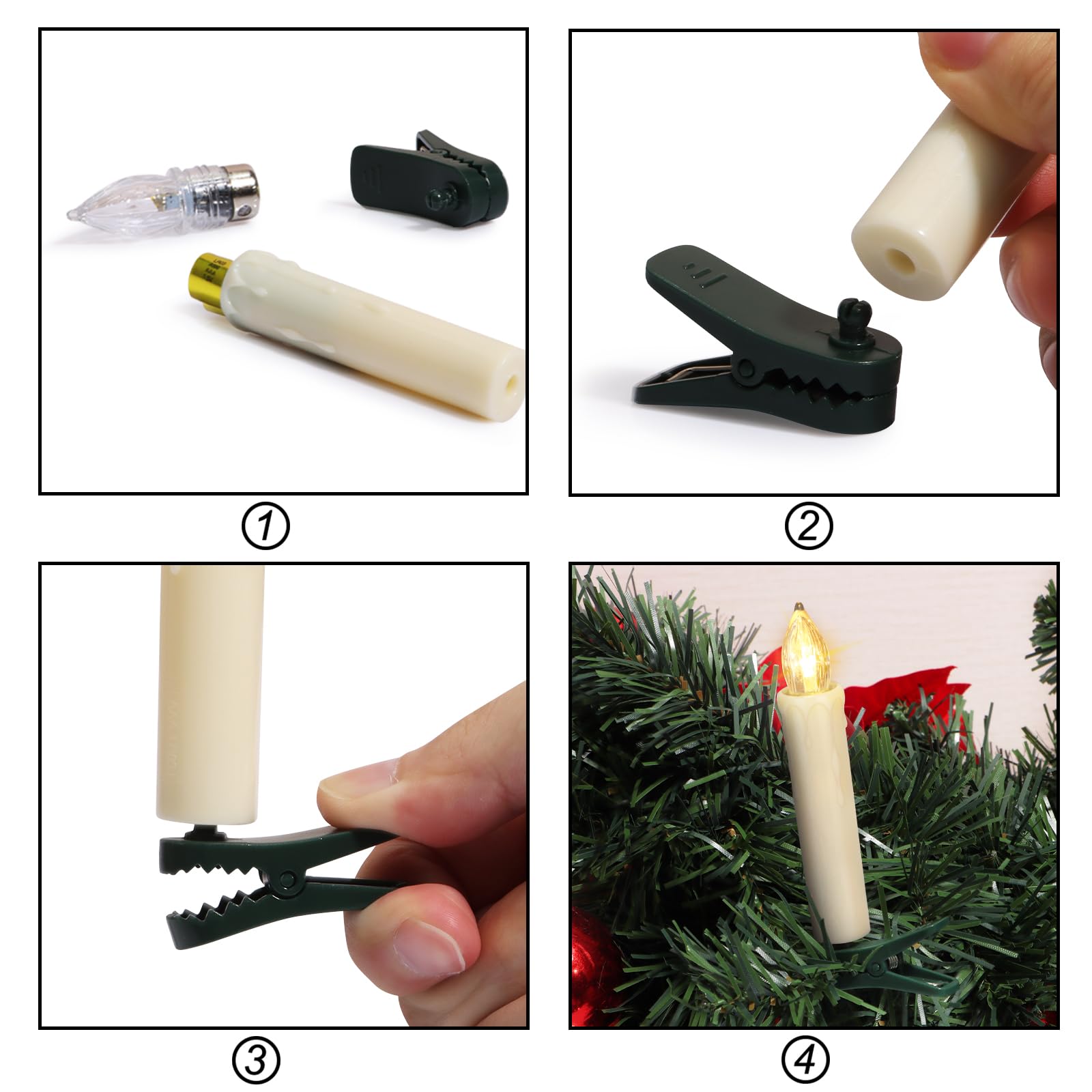 FREEPOWER 40er LED Christbaumkerzen Kabellos mit Fernbedienung Timer Flackern Warmweiß Dimmbar LED Weihnachtsbaum Kerzen Outdoor Wasserdicht, Weihnachtskerzen Weihnachten Deko（mit 40 Batterien）