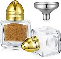 Vista 12 de Uiifan Juego de 12 piezas 0.5 oz de forma cúbica, pequeños saleros y pimenteros con tapas tonales, frascos de condimentos de vidrio transparente