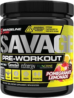 Savage Line Labs Savage Pre-Workout / Pump, Energy, Focus / Caffeine, Citrulline, Beta Alanine / 30 Servings Per Container (Pomegranate Lemonade)