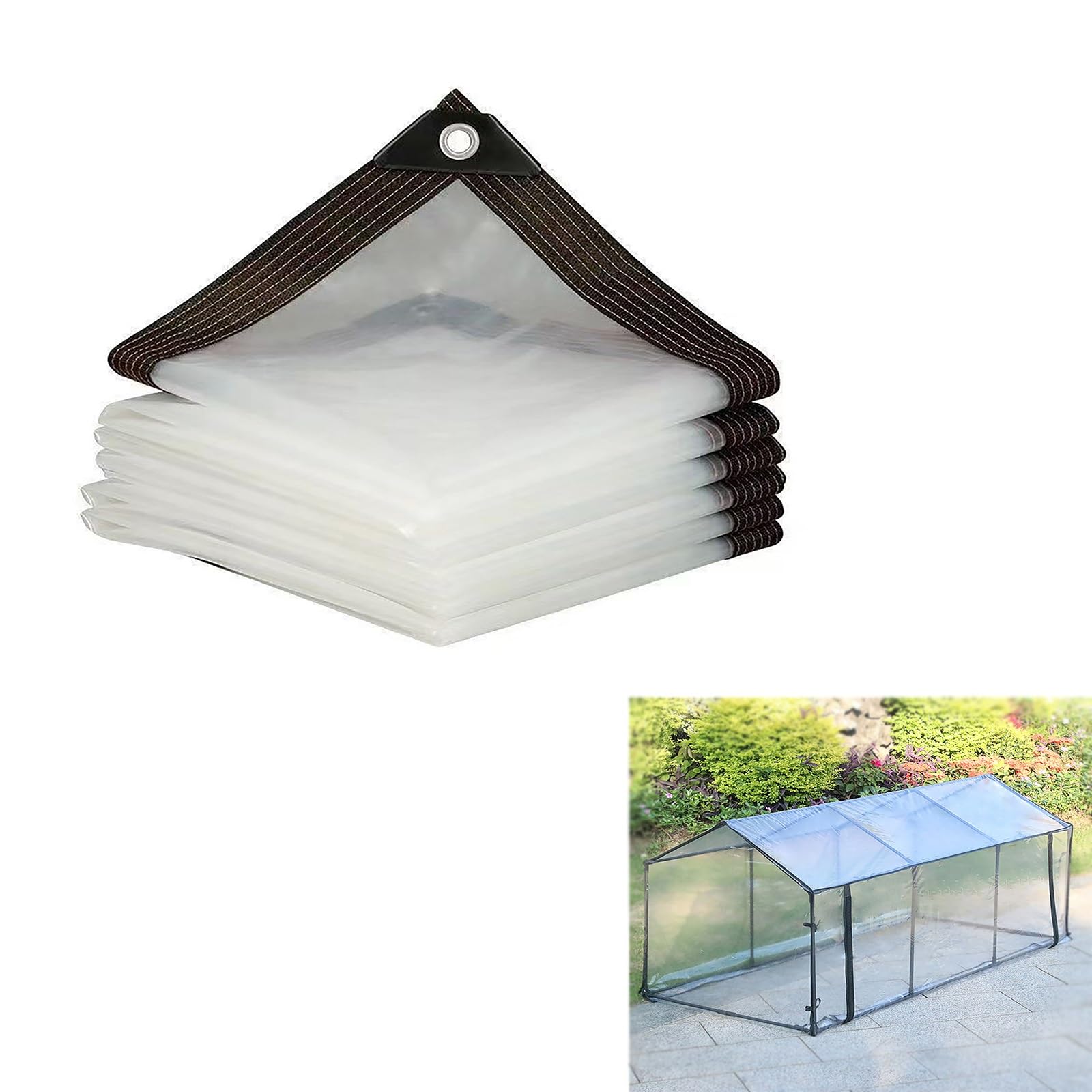 Wytrzymałe przezroczyste wodoodporne plandeki na zewnątrz. 2 x 3 m, 2 x 4 m, 2 x 4,9 m, plandeka przezroczysta na patio, przezroczysta plastikowa plandeka do ogrodu na zimę (5 x 8 m)