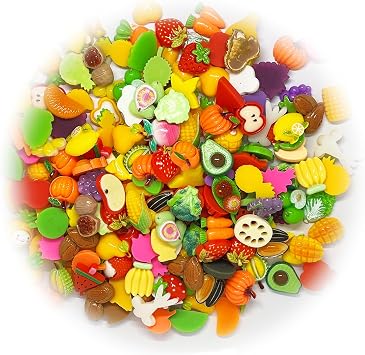 200 pcs Assorted Slime Charms, Cute Fruit Vegetable Charms Ornaments Flatback Resin Cabochons for Craft Making Ornament Scrapbooking DIY Crafts Beads Making Supplies - Random Style