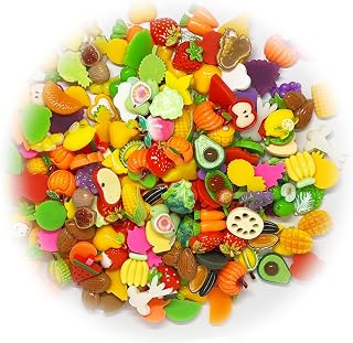 200 pcs Assorted Slime Charms, Cute Fruit Vegetable Charms Ornaments Flatback Resin Cabochons for Craft Making Ornament Scrapbooking DIY Crafts Beads Making Supplies - Random Style