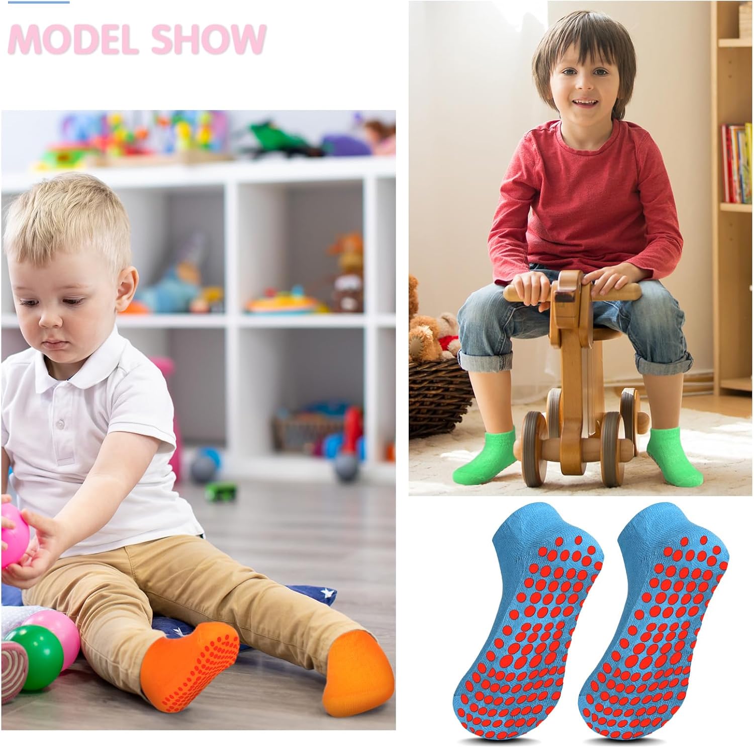 Geyoga 12 Pairs Non Slip Socks Ankle Grip Anti Skid Socks for Boys Toddlers Girl - Image 7