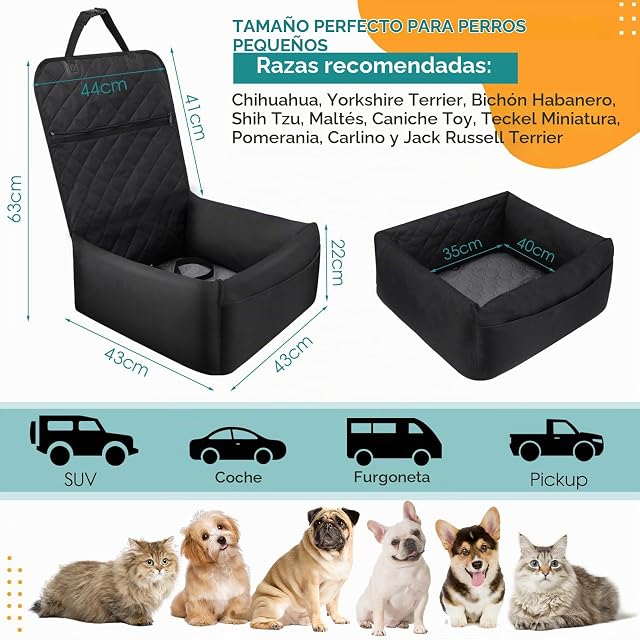 Foto 4 de 7 de Mozzmo Asiento Perro Coche, Silla 2 en 1 para Perro y Coche, Cama Pequeña con Cinturón de Seguridad