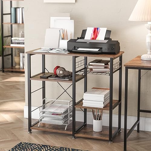 Miniatura 5 de SDHYL Barra de café, estante para panaderos de 35 pulgadas, soporte para microondas con 5 estantes de almacenamiento, ganchos colgantes, estantes de