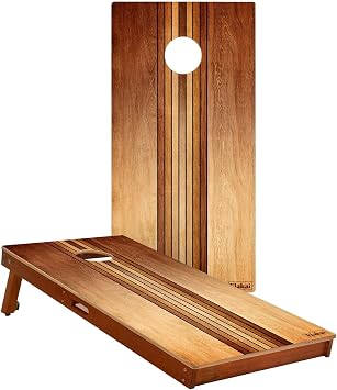 Skips Garage Moisture-Resistant All-Weather Cornhole Boards | Elakai Mahogany Solid Wood Outdoor Corn Hole Game | Lightweight and Portable | 40+ Design Options