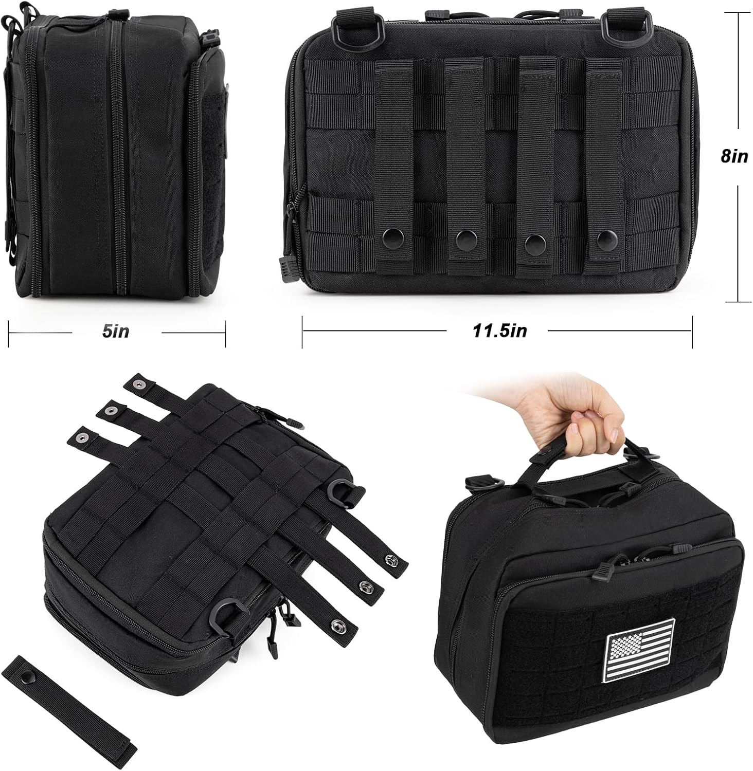 Jueachy Tactical Molle Pouch Large Admin Bag Utility Tool Pouches Molle Attachment EDC Pouches Expandable Molle Accessories Organizer Medical Pocket U.S.A Patch Included - Image 5