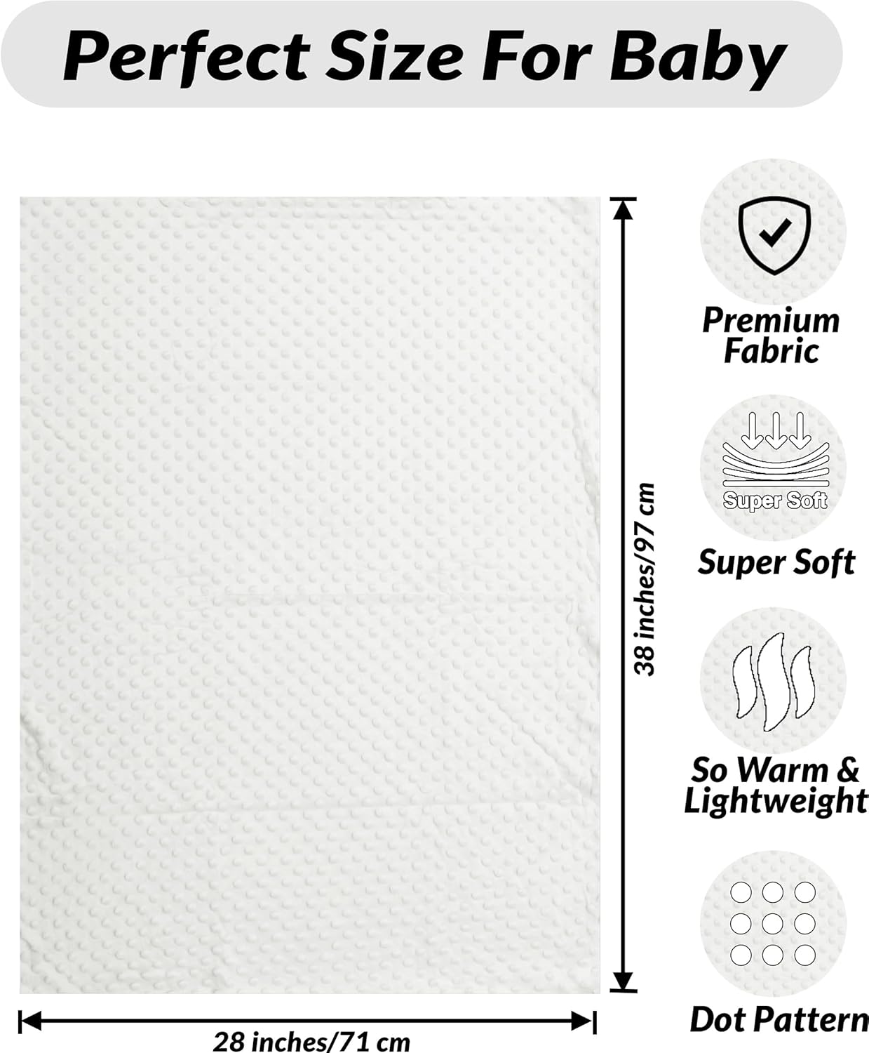 Threadart Minky Baby Blanket, 28" x 38", White Double-Sided Smooth + Dot, Ultra Soft, Newborn and Toddler, Machine Washable - Image 5