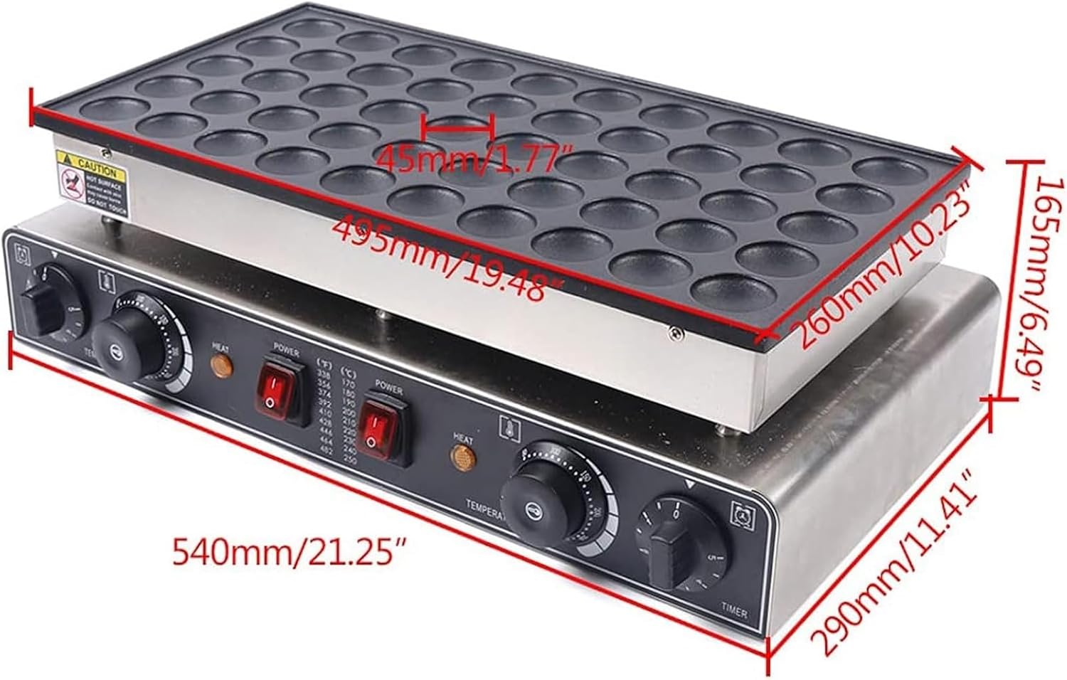 Mini Dutch Pancake Baker， Mini Pancake Maker ， 122-572℉ Dutch Sandwich Grill Cake Baker Maker Evenly Heated with a Timer for Kitchen Restaurant