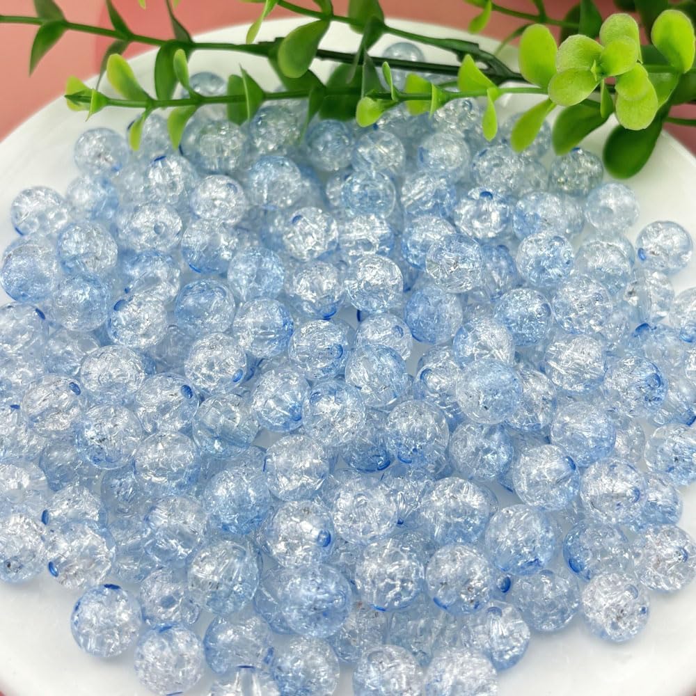 Jmassyang 200 Pieces 10mm Acrylic Crackle Beads Crystal Round Plastic Spacer Bead for DIY Decoration Necklaces Bracelets Earrings Jewelry Making(Light Blue) - Image 2