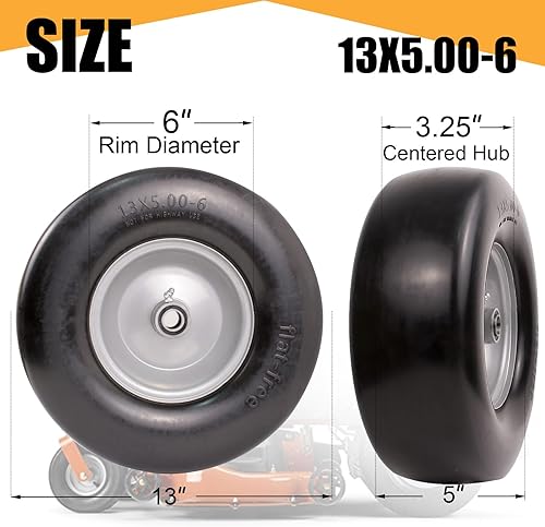 Miniatura 3 de Neumático y rueda libres de 13 x 5.00-6, repuesto de montaje de neumático delantero suave de giro cero para cortacésped, tractor de jardín, con
