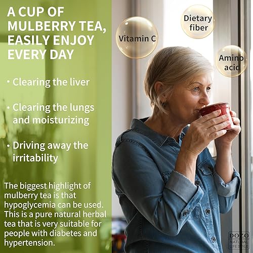 Miniatura 6 de DOZO Té de hojas de morera, té de hoja de morera natural de primera calidad, 14.1 onzas, hojas sueltas de morera secadas al sol, Sang Ye, té de