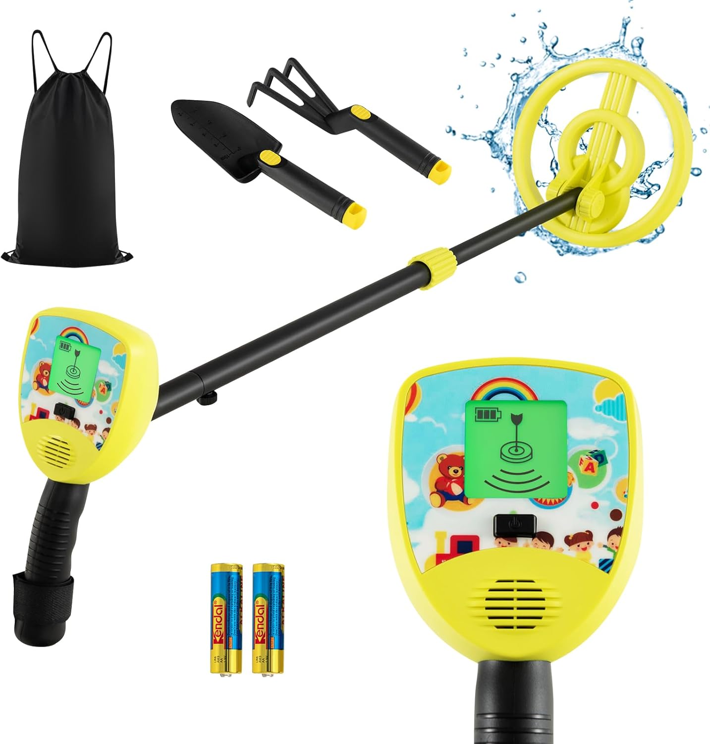 Costzon Metal Detector for Kids, 25"-33" Adjustable Stem Gold Detectors with LCD Display, 6.7" Waterproof Coil, Lightweight & Portable Outdoor Detector for Coin Gold Treasures Hunting (Yellow)