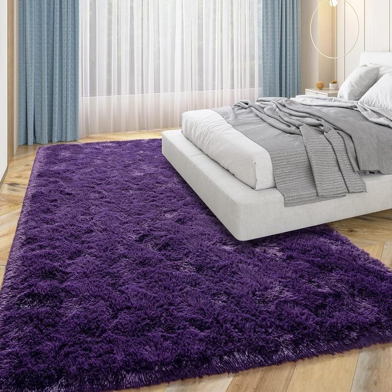 Image of Plain Fur Rugs for Home and Office 6x9 Feet Deep Purple