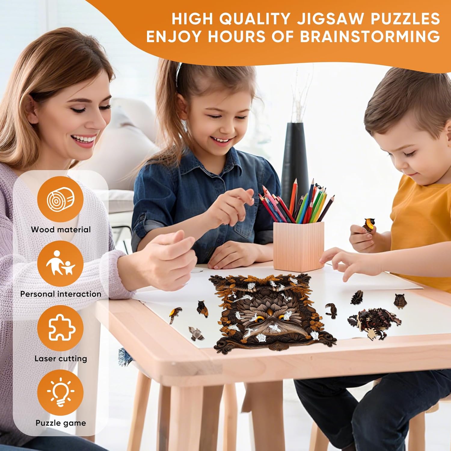 Pikoqunc Owl Wooden Puzzles for Adults,Animal Jigsaw with Unique Pieces & Vibrant Art Design,Brain Teaser and Thoughtful Gift for Puzzle Lovers,Family and Friends 199 Pcs (1.4x11.2 Inches)