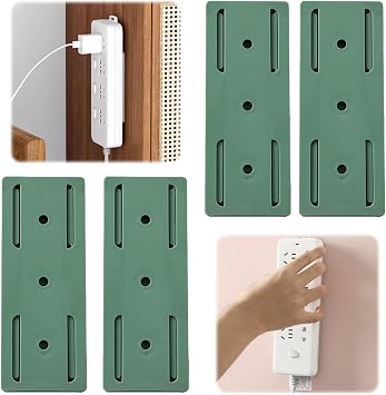 Power Strip Holder, 2025 New Self-Adhesive Desktop Socket Fixer, Adhesive Punch-Free Socket Holder, Cable Management Desktop Mobile Socket Fixer Stand 4 Pcs Green