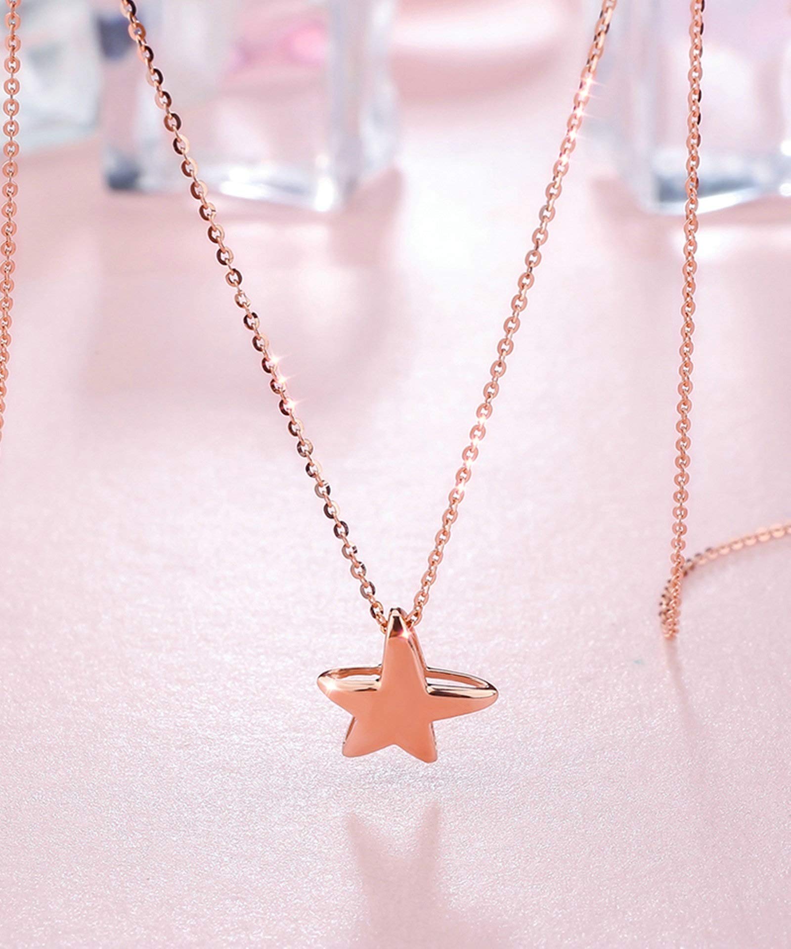 Epinki Collar Oro Rosa 18K, Colgante Estrella de Mar Collar Mujeres 45CM Cadena Ajustable