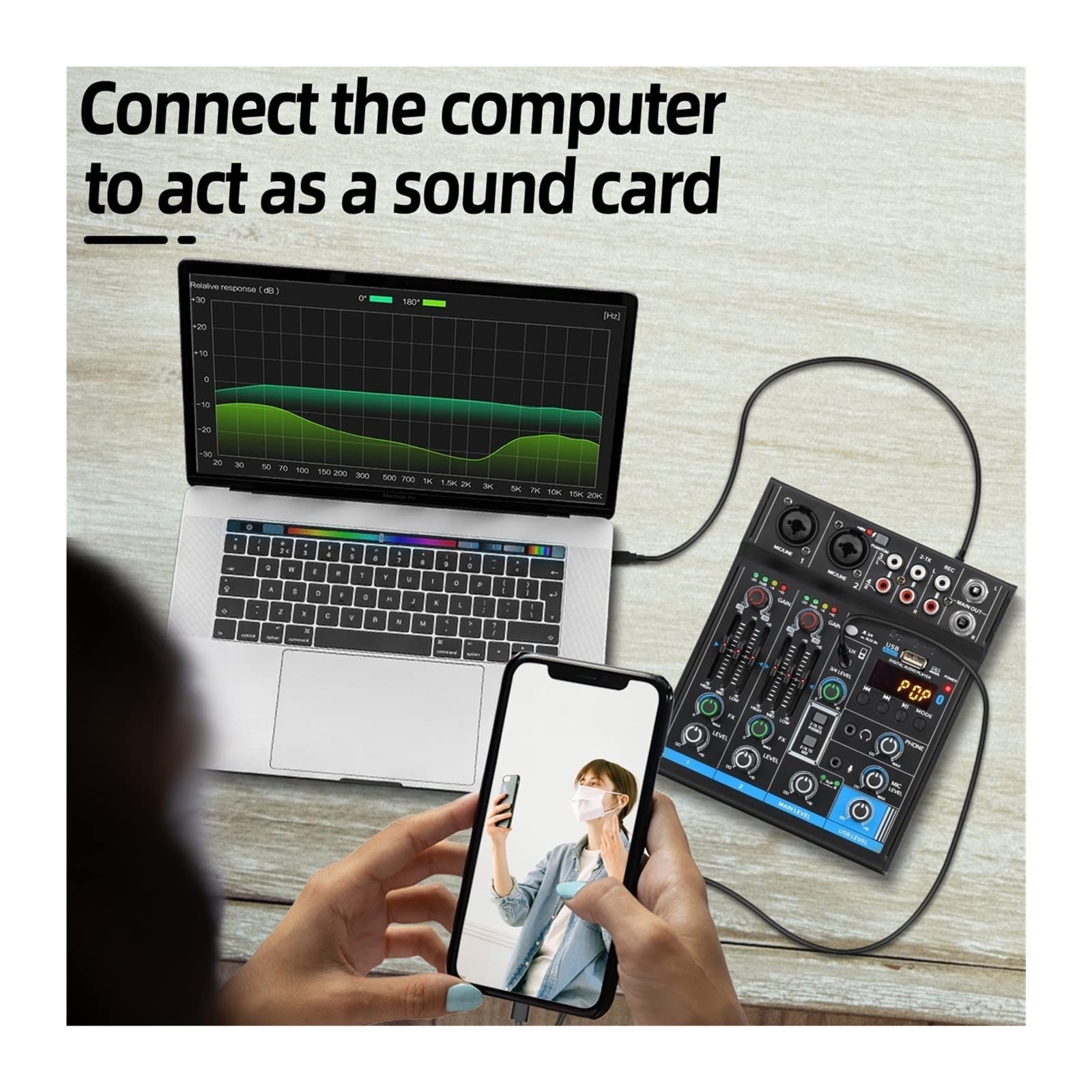 DJ-Audiomixer Professionelle 4-Kanal-Schnittstelle Mini-Mixer USB-Bluetooth-Soundkarte 48 V Phantomspeisung Studioaufnahme DJ-Mischpult