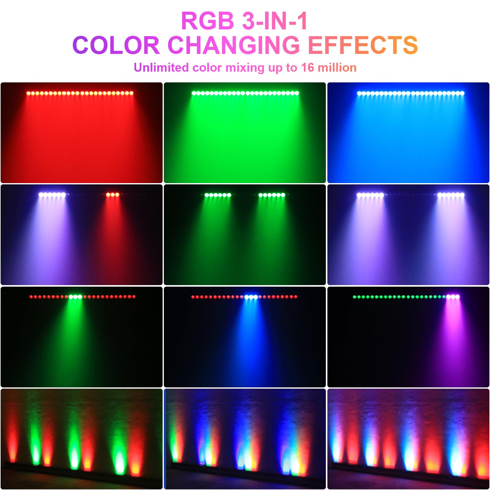 Impermeabile Wallwasher,120W 24 LED (3 in 1) Barra Luminosa,Yespick Luce da Palcoscenico Luci Effetti Luce Stroboscopica,Illuminazione Palco per Feste Bar DJ Discoteca Matrimonio Concerti Festival
