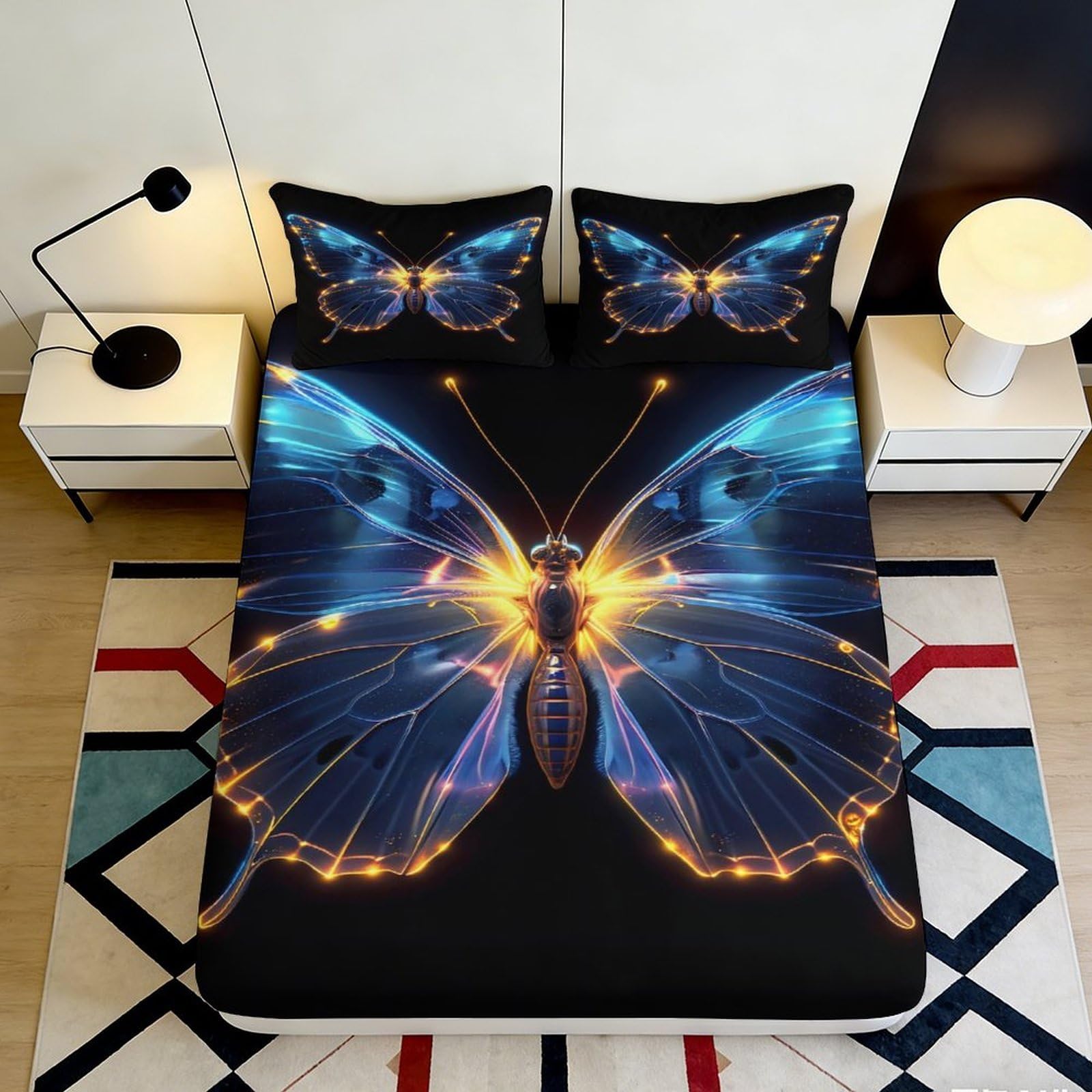Tjiqhvmrn Style-5 3D Printed Butterfly Fitted Sheet Microfiber Deep Pocket Non-Slip Bedroom Bedding Butterfly Mattress Fitted Cover Washable 90X200x25cm