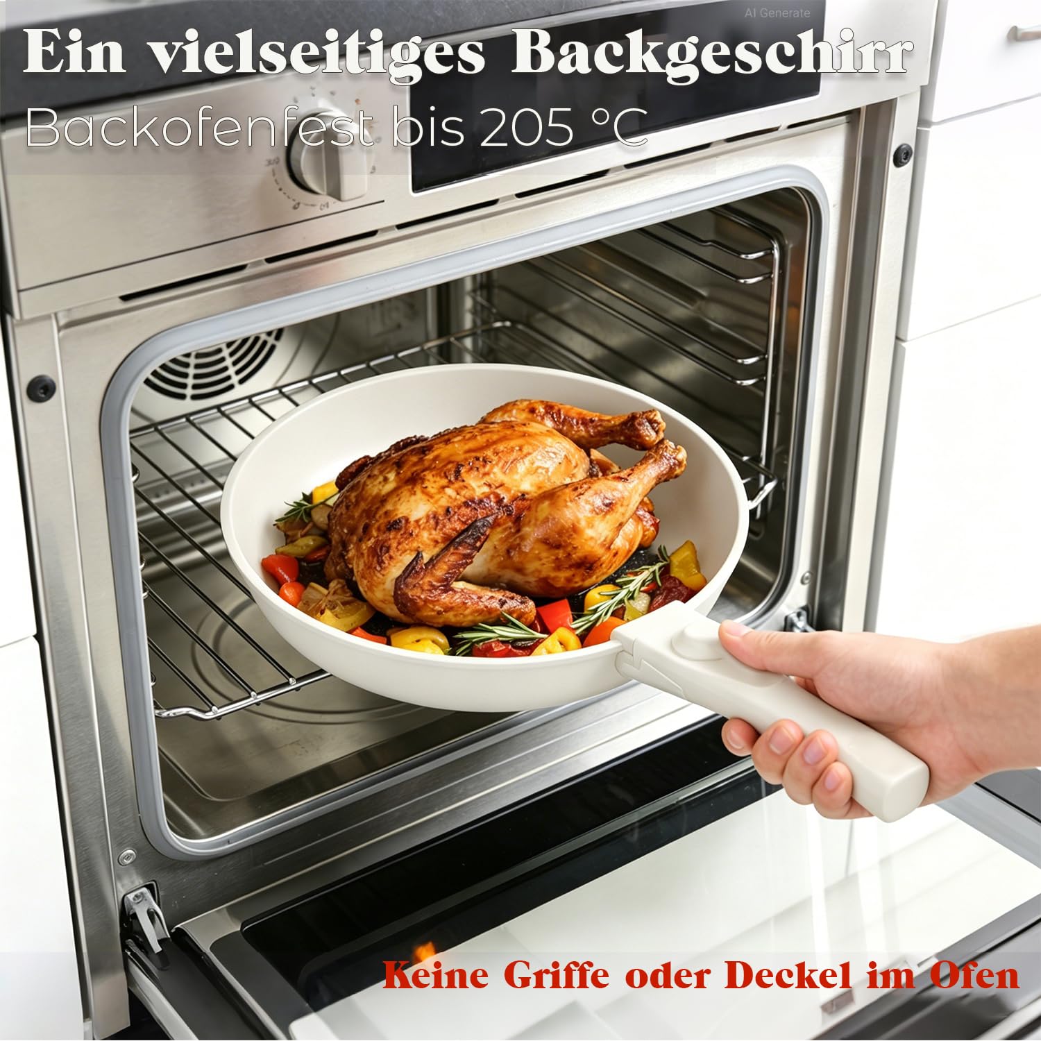 18-Teiliges Kochgeschirr Set mit Abnehmbaren Griffen, Granit Antihaft Topfsets Pfannenset, induktionsgeeignet & ofenfest, stapelbar Topfset für alle Herdarten, Ideal für Zuhause, Camping Sahne