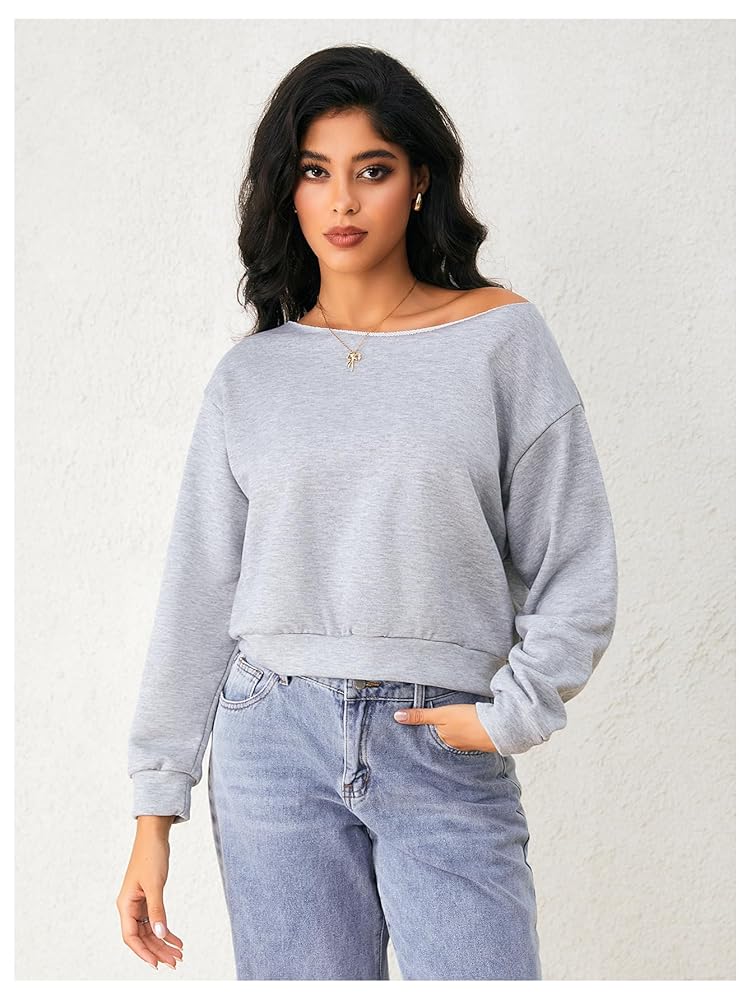 SweatyRocks Women's Off The Shoulder Sweatshirt Casual Long