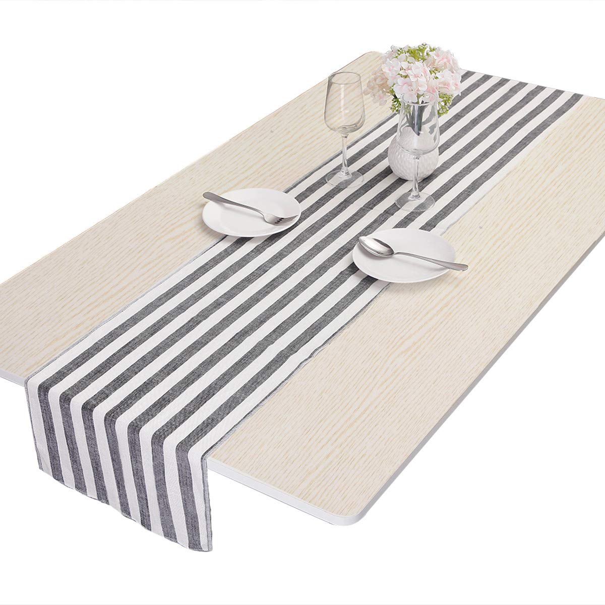 Nupuyai Stripe Table Runner for Party Wedding, Decorative Table Runner for Home Dining Coffee Table 89cm Black