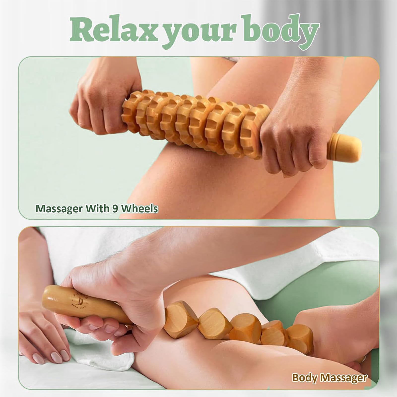Maderotherapie Set 6 teilig, Holz Massagegeräte gegen Cellulite, Wood Therapy Massage Tools mit Faszienstab Holz für Lymphdrainage, Anti-Cellulite Massage und Körperformung