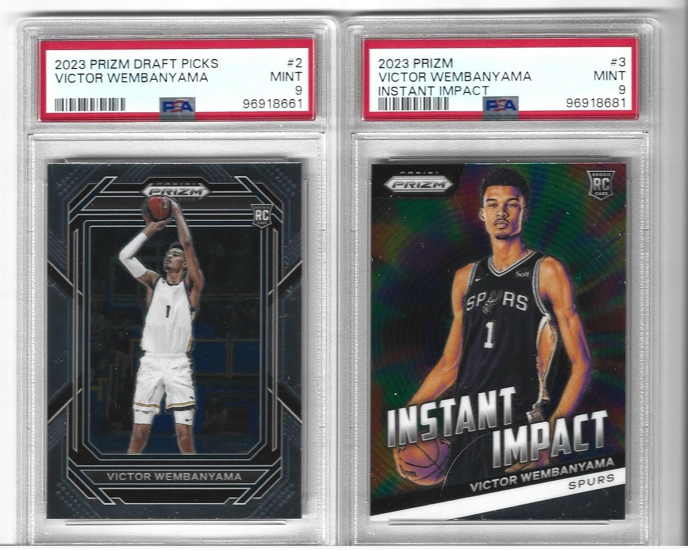 Graded Psa 9 Mint Victor Wembanyama 2 Card Basketball Rookie Lot Prizm & Instant Impact Rookie Of The Year Superstar Player